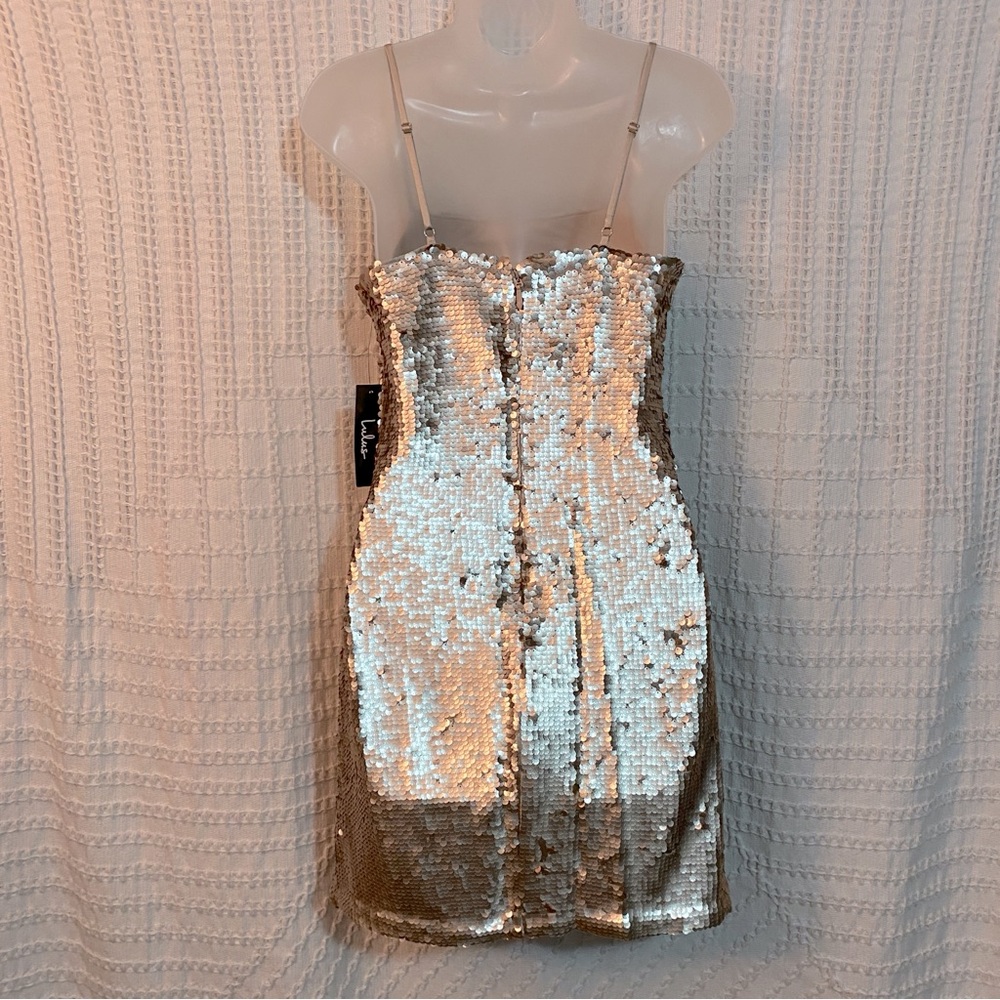 NWT Lulus Top Of The Hour Rose Gold Sequin Mini Dress Pink, Size S - Picture 4 of 6